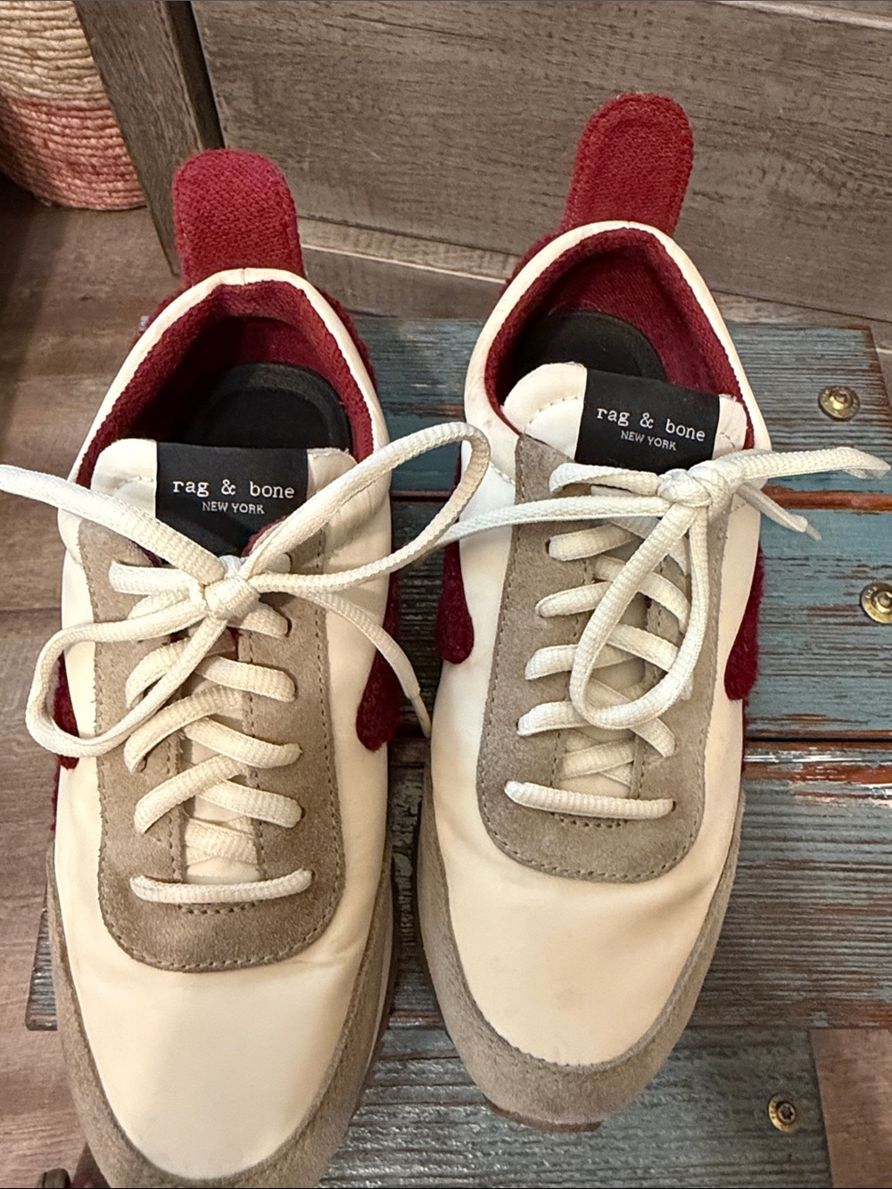 rag & bone cream and burgundy retro runners suede-accent sneakers - Picture 2 of 5